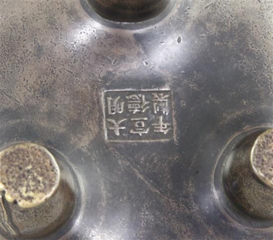 A Chinese bronze ding censer and cover, width 16cm